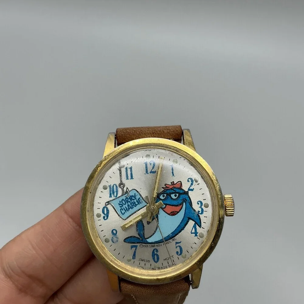 Vintage Star-Kist Charlie Tuna Mens Watch 35mm Logo Dial Leather Manual Wind